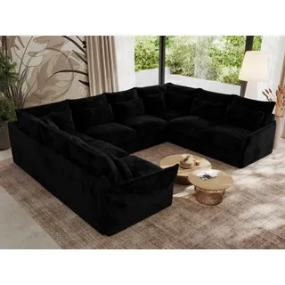 MKS Meble modulares U-förmiges Ecksofa, großes Wohnzimmer-Ecksofa, Big Sofa XXL, Wohnlandschaft, Ecksofa mit losen Kissen, Universal-Ecksofa U - VERSO U 8M - Schwarz Plüsch - Schwarz