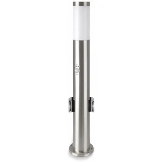 V-TAC Poller-Außenleuchte VT-838, IP44, E27, PIR-Sensor, Steckdose, Edelstahl, 600mm - Silber