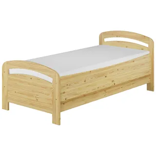 Seniorenbett extra hoch Einzelbett 90x200 Kiefer Massivholz Holzbett Zubehör wählbar V-60.43-09Rollrost und Matratze inkl. - Naturbelassen