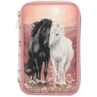 DEPESCHE 13968 Miss Melody 7,5 x 13 x 20 cm rosa", mit Pferde Motiv und Pferde-Muster, Federmappe mit Buntstiften, Schere, Lineal UVM.