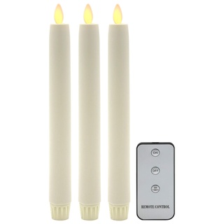 Tronje 3er Set LED Stabkerzen 24cm Ivory-Creme 5h-Timer Kunstkerze Tafelkerze bewegliche flackernde Flamme Bruchsicher