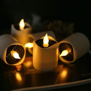 TINYOUTH 6 Stück Solar Kerzen Aussen Warmweiß Licht, Flammenlose Solar Kerzen Wasserdichte LED Kerzen Teelichter für Laternen Außen Garten Hof Weg Balkon Hochzeit Party Wohnkultur