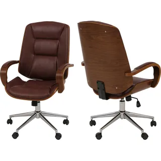 Bürostuhl HWC-O83, Drehstuhl Chefsessel, Kunstleder (280g/m2) Bugholz MVG- Walnuss-Optik rotbraun - Braun