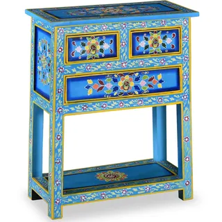 Sideboard "Hartheim" aus Mango-Massivholz in mehrfarbig (türkisfarbene Grundfarbe). Abmessungen (B/H/T) 60x76x30 cm - Türkis