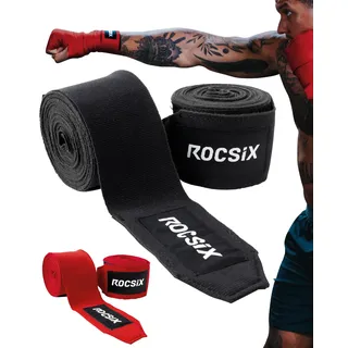 ROCSIX - Premium Box Bandagen Männer, Damen, Herren, Elastische Boxbandagen 4m, Kickboxen, Muay Thai, MMA - Bandagen Boxen mit Daumenschlaufe Boxing Wraps, Hand Wraps Boxing Rot/Schwarz