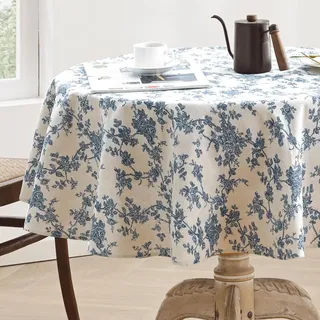 Aoztio Rustikale Blume Drucken Tischdecke Rund 140cm, Maschine waschbar Baumwolle Leinen Tischdecke, Indoor Outdoor Vintage Tischdecken für den täglichen Gebrauch - Blaue Blume, Rund 140cm
