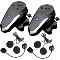 QSPORTPEAK BT-S3 Motorrad Bluetooth Headset, Helm Intercom, Kommunikationssystem, für 2-3 Fahrer mit 800m Reichweite, Motorradhelm Gegensprechanlage mit FM Radio Funktion Doppelpack