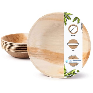 GREENBOX Palmware Hochwertiges Palmblattgeschirr I 25 Stück Palmblatt Teller rund Ø 18 cm I Bio Einweggeschirr biologisch abbaubar Partygeschirr Einmalgeschirr Wegwerfgeschirr