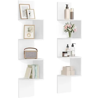 VASAGLE Eckregal 2er Set, Wandregal 4 Ebenen, Schweberegal für Bücher | Bücherregal, Pflanzenregal für Schlafzimmer, Wohnzimmer, Badezimmer, Homeoffice, Wolkenweiss, CUSTOS Kollektion LBC704WB01