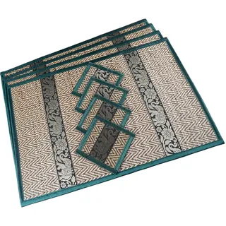 CCcollections Handgewebte Tischsets und Untersetzer aus Korbgeflecht Alternative zu Kunststoff hitzebeständig leicht zu reinigen perfekt für die Esstischdekoration (Großes ST Dunkelgrün)