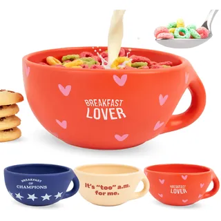 FISURA – Frühstücksschüssel Breakfast Lover. Rote Kaffeetasse 490 ml. Große Keramikschale für Kaffee, Müsli oder Joghurt. 16,5 zentimeter x 7,5 zentimeter