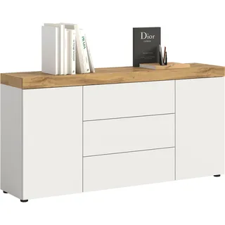 Sideboard OTTO HOME "MAMBO, TOPSELLER, Breite 160cm, 2 Türen, 3 Schubkästen, push-2-open", platin weiß, wotan eiche nachbildung, B:160cm H:80cm T:37cm, FSC-zertifizierter Holzwerkstoff, Sideboards, Sideboard, Kommode, Anrichte, Wohnzimmer, Schlafzimmer
