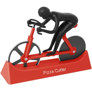 KUONIIY Pizzaschneider Fahrrad, Pizzaräder, Schneidräder aus Edelstahl mit Ständer, Rot