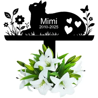 Grabstein Katze für Draußen,grabschmuck katze wetterfest,gartenstecker,gedenktafel,edelstahl grabstecker personalisiert