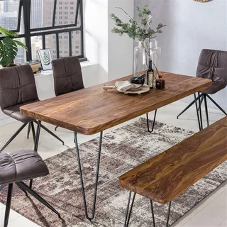 Esstisch Massivholz Sheesham Esszimmer-Tisch Holztisch mit Metallbeinen dunkel-braun Natur-Produkt Massivholzmöbel B/H/T ca. 200/76/80cm - Braun