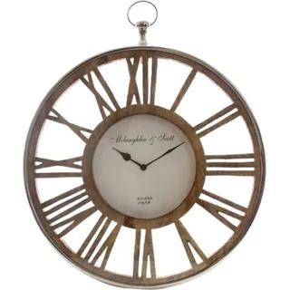 Casa Padrino Luxus Wanduhr im Design einer antiken Taschenuhr Silber / Naturfarben Ø 50 cm - Dekorative runde Uhr mit einem Ziffernblatt aus unbehandeltem Holz - Silber, Beige