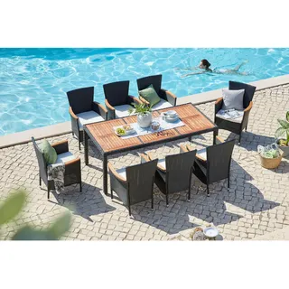 Ambia Garden Gartentischgruppe , Creme, Schwarz, Akaziefarben , Holz, Metall, Kunststoff, Textil , Akazie , Hartholz , rechteckig , rund , Gartenmöbel, Gartengarnituren, Gartenmöbel-Sets