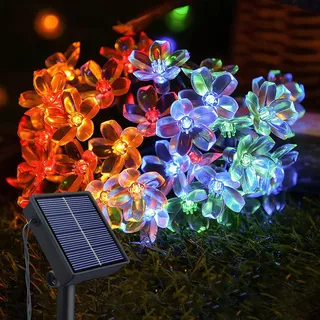 Ninonly Solar Lichterkette Aussen, 14m 120 LED Kirschblüten Lichterkette Gartendeko für Draußen, 8 Modi Solarlichterkette Außen Wetterfest, Solarlampen Deko für Hochzeit Balkon Weihnachten