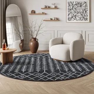 Sanat Boho 8204 Kurzflorteppich Ø 120 cm Schwarz