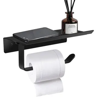 Toilettenpapierhalter, Toilettenpapierhalter aus Edelstahl, kein Bohren erforderlich, schwarzer Toilettenpapierhalter, Wandhalter aus Aluminium, Toilettenpapierhalter für Toilette, Badezimmer, Küche, rostfrei