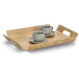 Zeller Present Servierplatte Holz / Eichenfurnier, 2 seitliche Griffe, erhabener Rand, beige