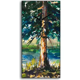 Wanduhr Bürouhr Leinwand Bild 30x60 Foto Bild Landschafts Dorf Baum Wasser - schwarze Hände