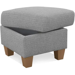 CAVADORE Hocker Ammerland/Stauraumhocker mit Holzfüßen, als Fußhocker oder Beistellhocker/58 x 48 x 58 Strukturstoff: Silver/Grau Klein