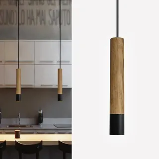 ouglres Pendelleuchte Zylinder Schwarz,Höhenverstellbar 1 Flammig Holz Vintage Hängelampe, Industrial Hängeleuchte Aus Stahl Für Esszimmer Nachttisch Schlafzimmer Bar Restaurant Küche Keller,Gu10