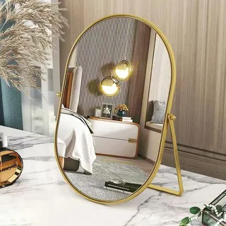 Gosider Ovaler Schminkspiegel Gold Tischspiegel Mit Metallrahmen - Tragbar, Einseitig, Schwenkbar - Für Eitelkeit, Kommode, Wohnzimmer, Schlafzimmer, Büro