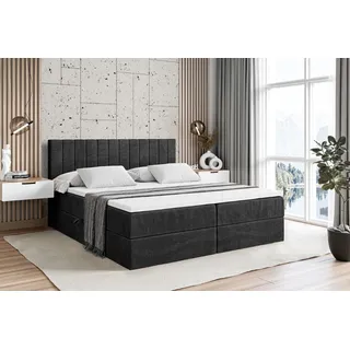 ALTDECOR Boxspringbett mit H3 Matratze und Topper - 140 x 200 cm - EDITA - Schwarz Samt - Polsterbett mit Bettkasten und Lattenrost, Bett mit Stauraum - Schwarz