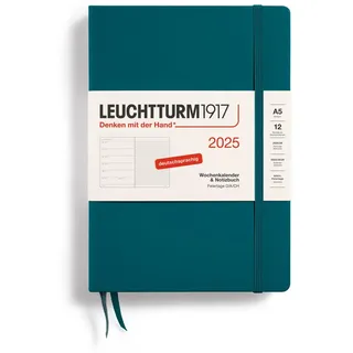 LEUCHTTURM1917 370493 Wochenkalender & Notizbuch 2025, Medium A5 Hardcover - 12-Monats-Planer, 80 g, liniert - Pacific Green