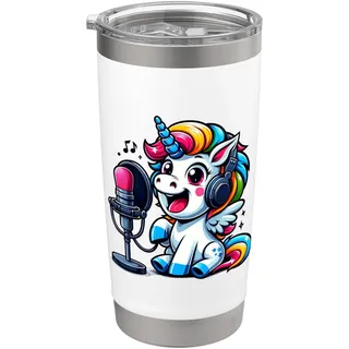 Bloggerin Unicorn mit Mikrofon Podcast Influencer Einhorn Doppelwandiger Edelstahl-Thermobecher