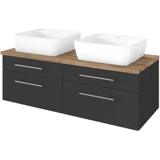 Doppel Waschtischunterschrank 120 cm inkl. Keramik Aufsatzwaschbecken TAREE-03 in matt grau - Grau