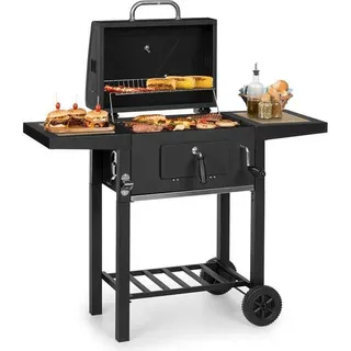 Klarstein Meat Machine - Holzkohlegril, BBQ-Grill, Smoker, Grillfläche: 45 x 32,5 cm, HeightAdjust System, inkl. Lüftungsschieber und Schornstein, integriertes Thermometer, schwarz - Schwarz