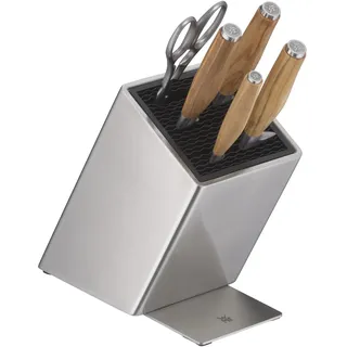 WMF Grand Gourmet Messerblock mit Messerset 6teilig, Messer Holzgriff, Made in Germany, 4 Messer geschmiedet, Olivenholzgriff, Messer geschmiedet, Schere, FlexTec Messerblock aus Edelstahl