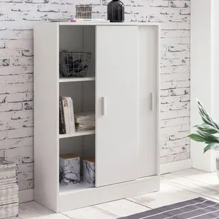 FineBuy Kommode Weiß 60 cm Breit mit 2 Schiebetüren für Büro Akten Schiebetürenschrank Aktenschrank Sideboard Kleiderschrank - Weiß