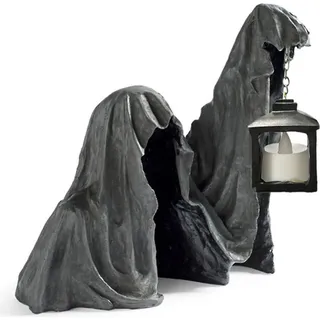 Halloween-Geist mit Laterne, realistische Geisterskulptur aus Kunstharz, Gartendekoration, Partyzubehör, Dekoration für drinnen und draußen