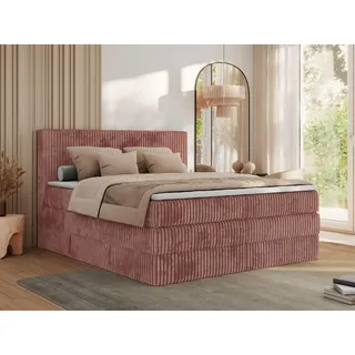MKS MEBLE Boxspringbett 180x200 Rosa Cord, Boxspringbett mit Matratze H3, Bett 180x200 mit Bettkasten and Kopfteil, Doppelbett mit Stauraum, Topper T25, Polsterbett 180x200 - Tiliano King - Rosa