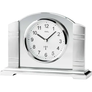AMS Funkuhr Tischuhr Funk Metallgehäuse gebürstet mit geschliffenem Mineralglas