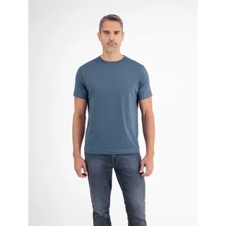 LERROS T-Shirt "Basic T-Shirt mit Logostitch, unifarben", crispy blau