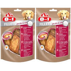 8in1 Fillets Pro Skin & Coat Hunde-Snack mit Hähnchen, funktionale Leckerlis für Hunde, aromatisiert mit Leinsamenöl, 80 g Beutel (Packung mit 2)