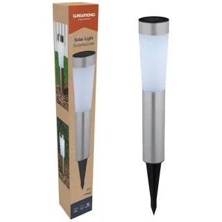 Grundig Solarlampen für Außen - Solarleuchten Garten mit 2 LED Cool White - Solarlampen für Außen Garten IP44 - Wegeleuchten Außen mit Erdspieß - Edelstahl