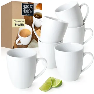 Moritz & Moritz BASIC Kaffeetassen Set 6-teilig - ca. 300ml aus hochwertigem Porzellan in klassischem Weiß - Perfekt für Kaffee, Tee, heiße Schokolade, Cappuccino