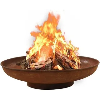Feuerschale 80 cm Stahl mit rustikaler Beschichtung, große Feuerstelle für Garten und Terrasse, braun, für Brennholz, Wärme, Flamme, outdoor Nutzung, dekorative Deko