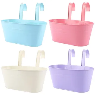 DAJAVE 4 Stück Metall Blumentopf Hängend, 27.5cm Hängeblumentopf, Hängende Blumentöpfe, Blumentopf Balkongeländer Große Blumenkasten Hängend Für Balkon Zaun Garten (Gemischte Farben)
