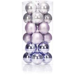 INGE-GLAS 24 Christbaumkugeln Glas 6cm//Weihnachtskugeln Weihnachtsschmuck Weihnachtsdeko Baumkugeln Baumschmuck Christbaumschmuck Kugeln Glaskugeln Dose, Farbe: Dreamy Lilac (lila)