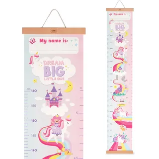 Legami - Dream Big Little One Messlatte zum Aufhängen für die Körpergröße von Kindern, bis 160 cm, 41 Aufkleber im Lieferumfang enthalten, mit Holzleisten, Motiv Unicorn, Rosa