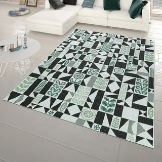TT Home In- & Outdoor-Teppich Für Balkon Und Terrasse Mit Muster, In Schwarz Weiß Grün Größe 80x150 cm - Grün