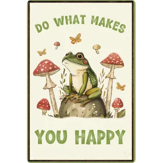 Lustiges Pilz-Dekor, Frosch-Dekor, "Do What Makes You Happy", niedliches Schild für Haus, Schlafzimmer, Küche, Badezimmer, Wald, Zimmer, Natur, Wanddekoration, 20,3 x 30,5 cm