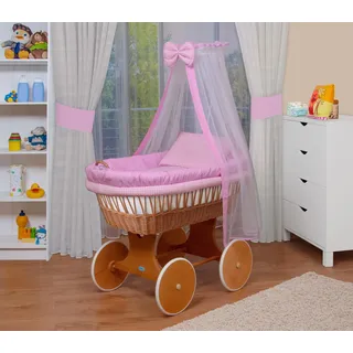 WALDIN Baby Stubenwagen-Set mit Ausstattung, XXL, Bollerwagen, komplett,rosa kariert,Gestell/Räder lackiert - Rosa